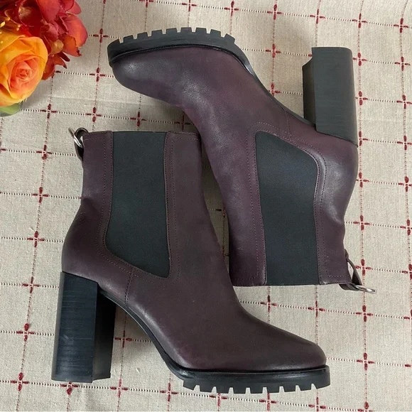 PAIGE “Natasha” Oxblood (Burgundy) Leather Short Boots Chunky Chelsea Bootie 9.5 - Picture 8 of 11